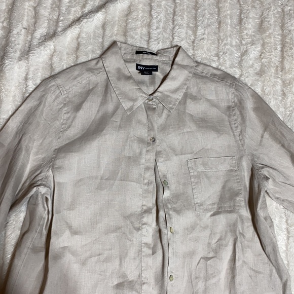 100% linen shirt button up top size large button down tan shirt - Picture 2 of 7